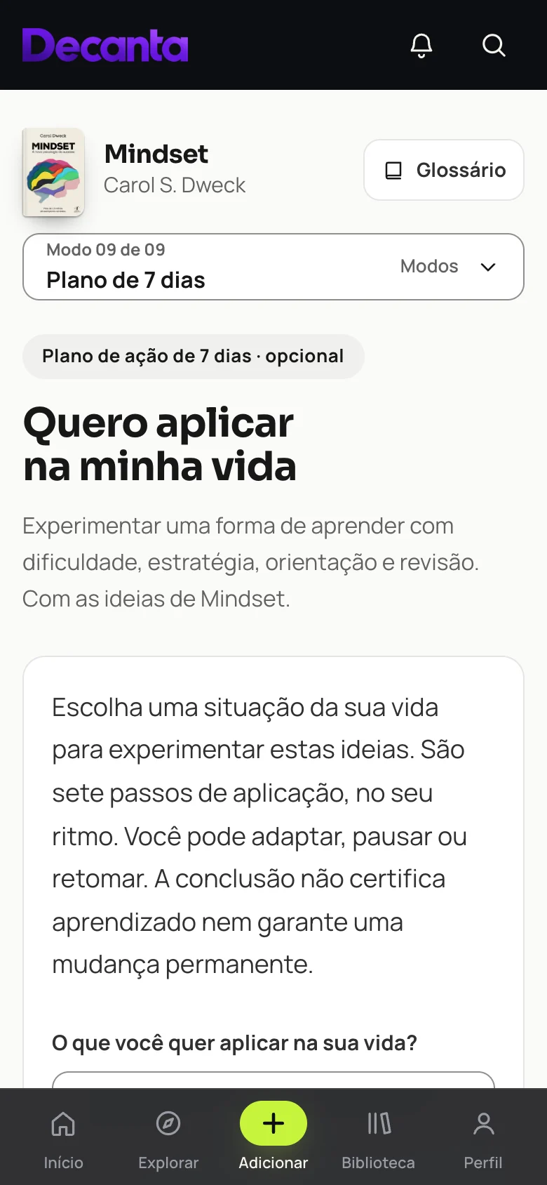 Plano de 7 dias de Mindset no celular