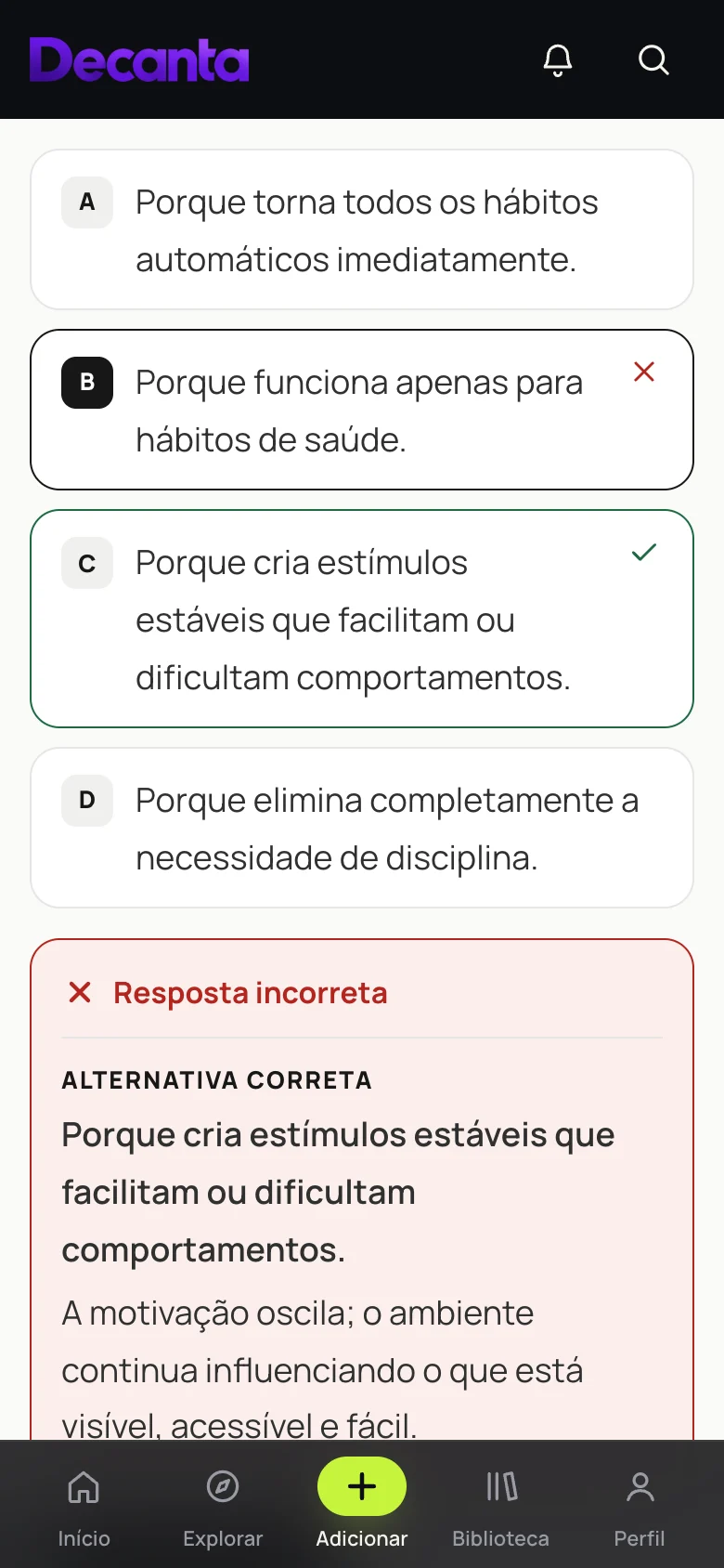 Quiz de Hábitos Atômicos com resposta comentada no celular